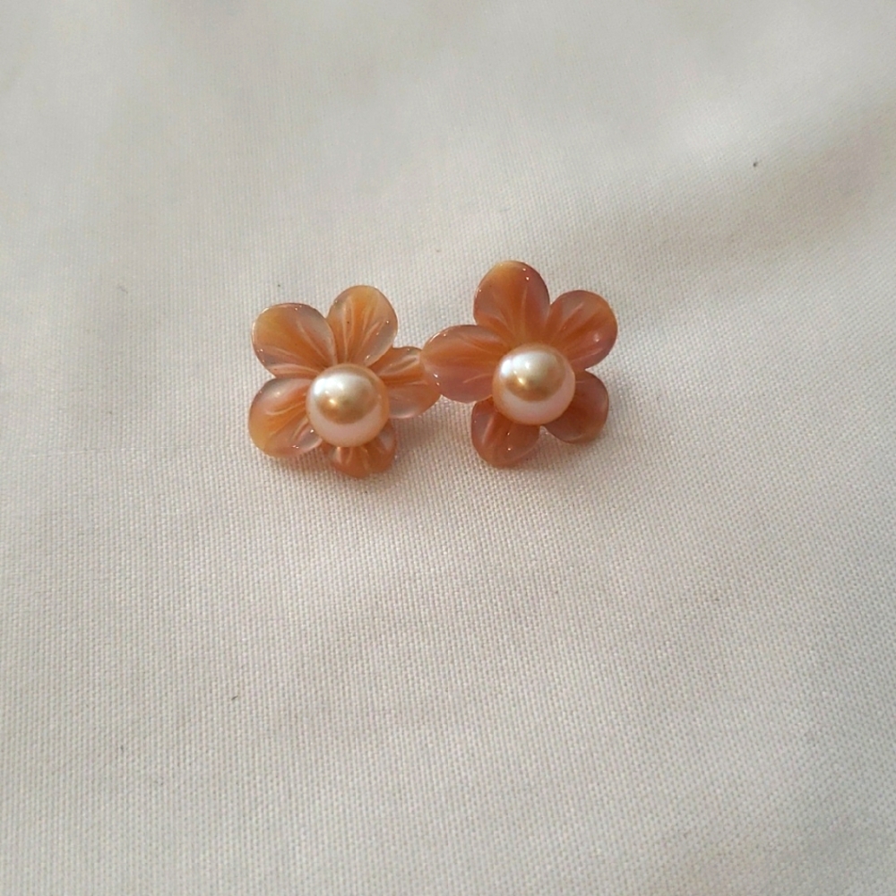 Pink Pearl Earrings With Removable Floral Accent.